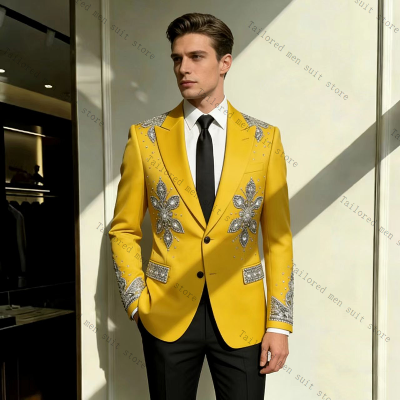 Yellow Men Suits Pants Set 2 P - đánh giá và giá Formal Wear For Men Yellow