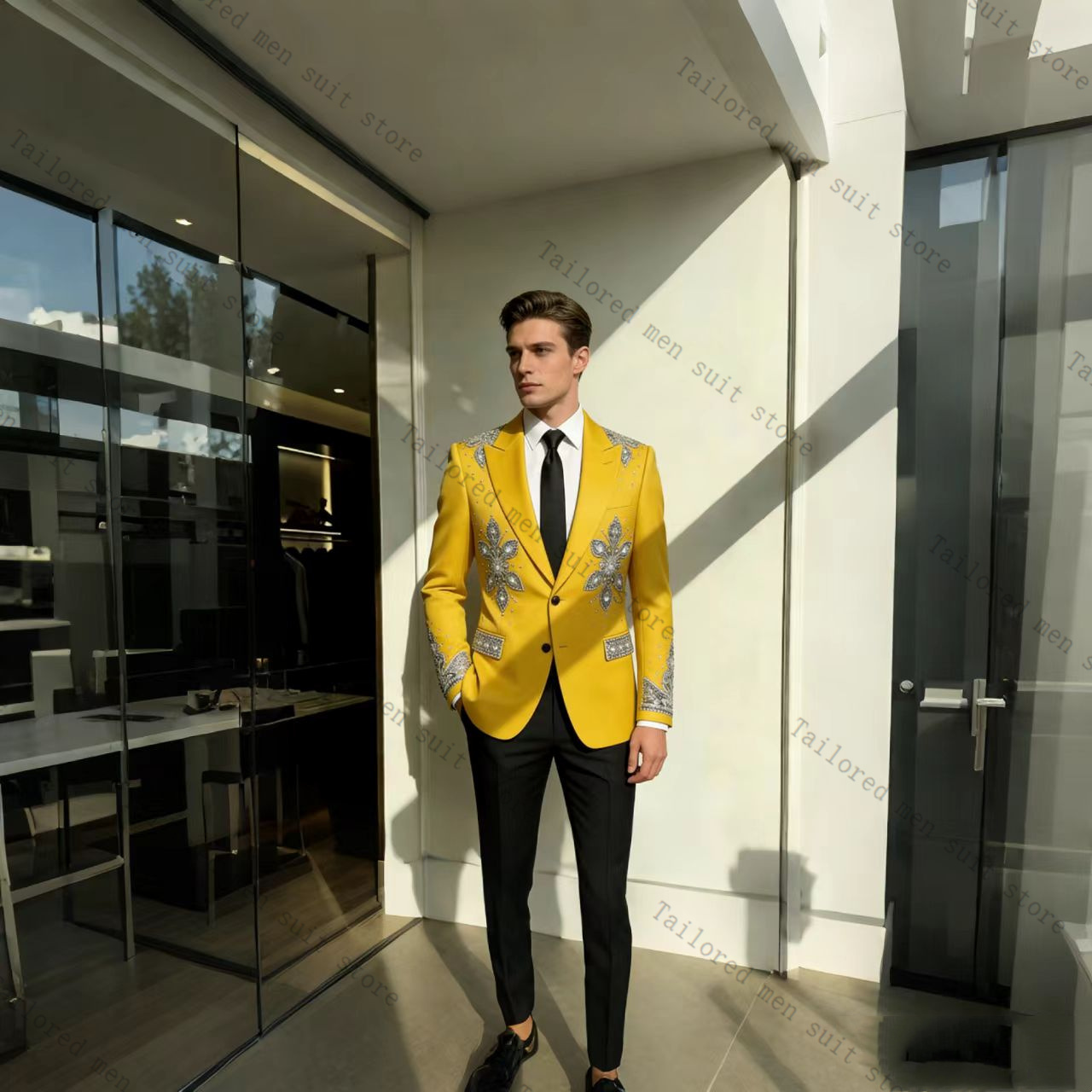 Yellow Men Suits Pants Set 2 P - đánh giá và giá Formal Wear For Men Yellow