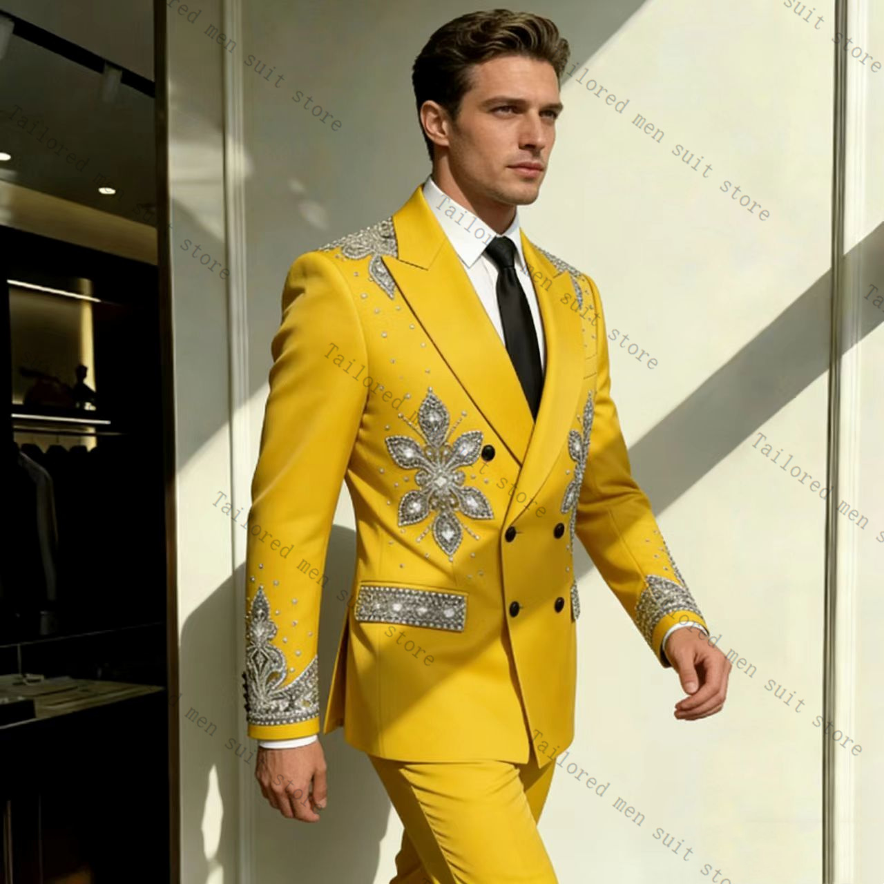Yellow Men Suits Pants Set 2 P - đánh giá và giá Formal Wear For Men Yellow