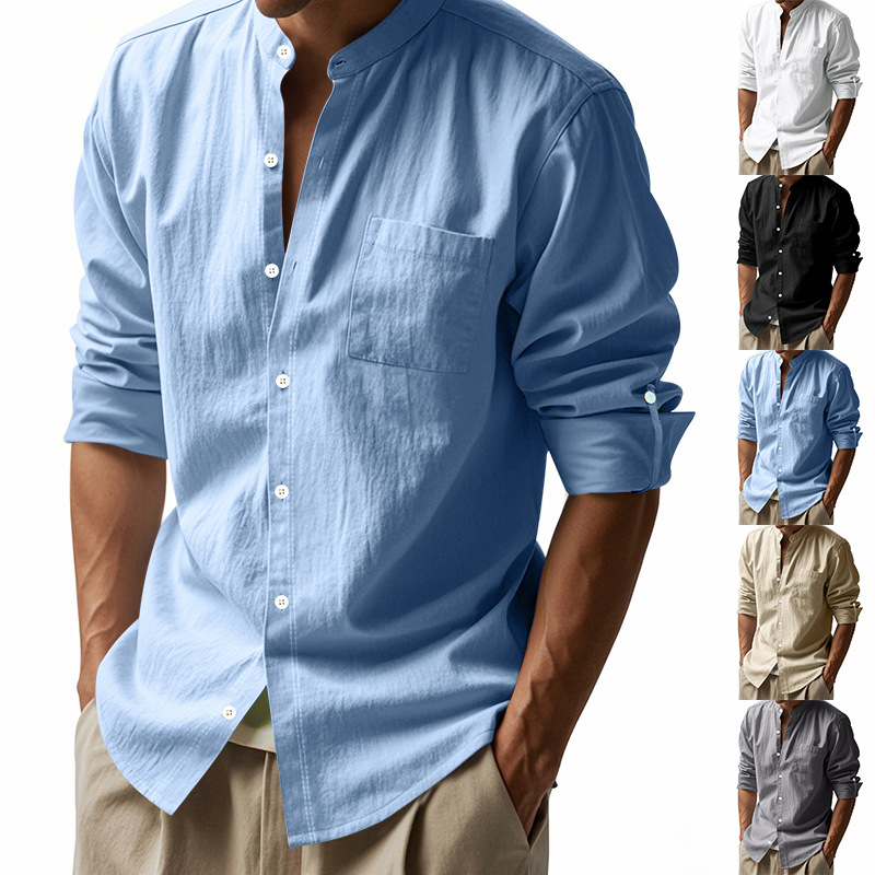 Men's Linen Stand Up Collar Sh - đánh giá và giá Men Formal Wear Top