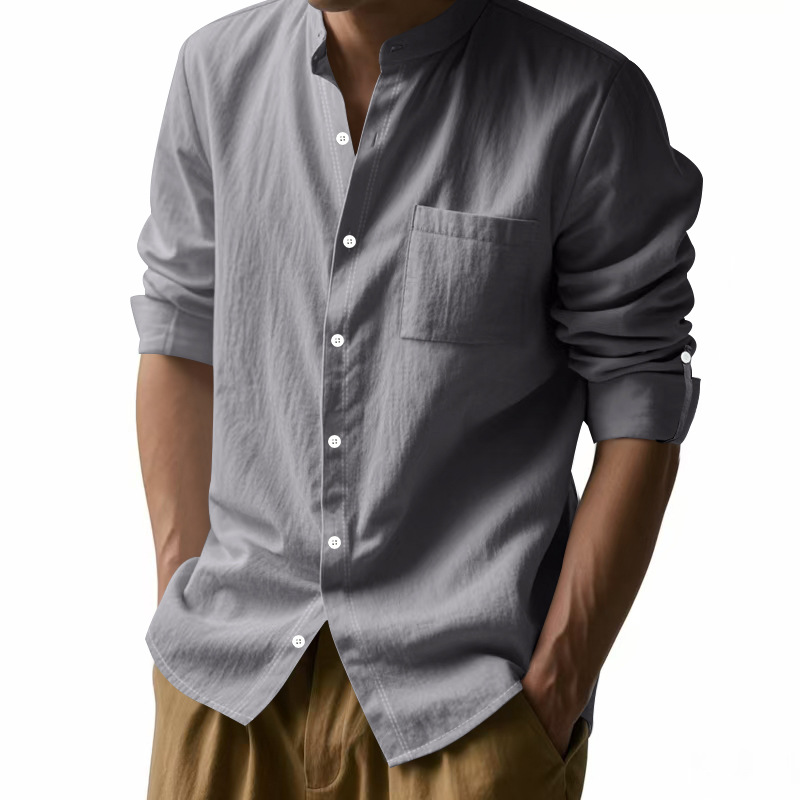 Men's Linen Stand Up Collar Sh - đánh giá và giá Men Formal Wear Top